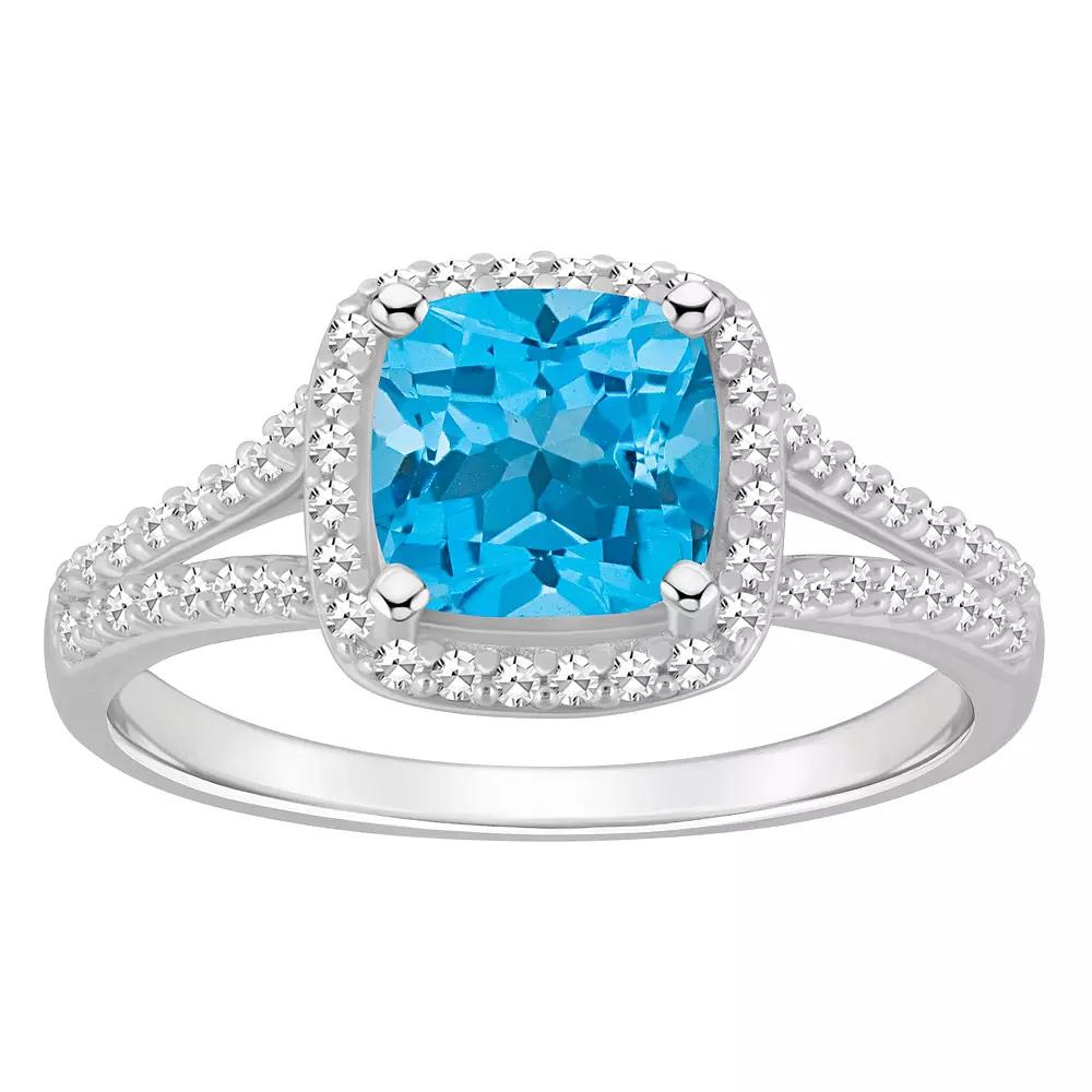 Celebration Gems Sterling Silver 7 mm Cushion Gemstone & 1/4 Carat T.W. Diamond Split Shank Ring, Women's,  Product Image