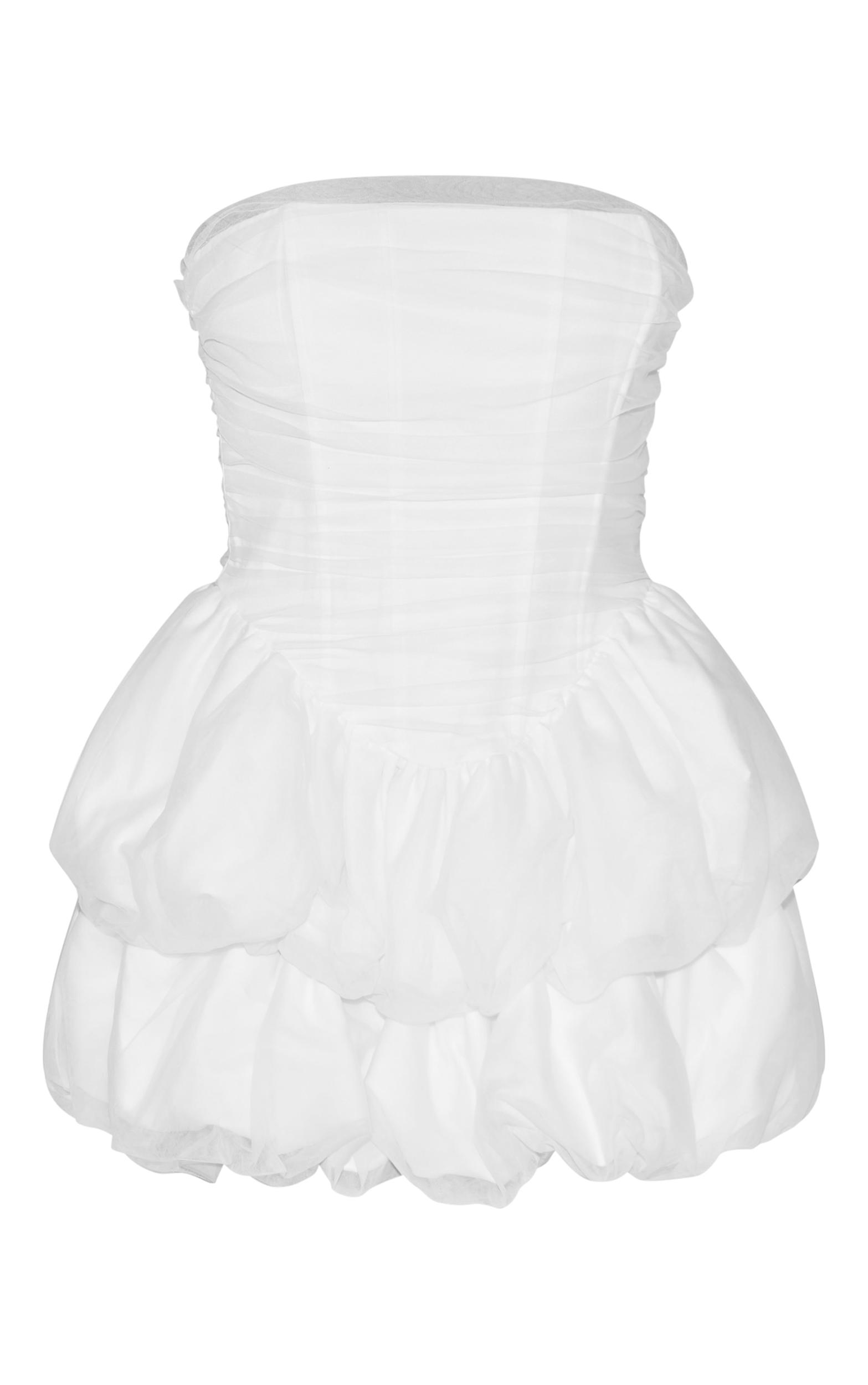 Premium White Tulle Layered Corset Puffball Hem Bodycon Dress Product Image