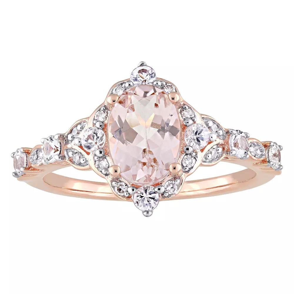 Stella Grace 10k Rose Gold Morganite, White Sapphire & Diamond Accent Vintage Halo Ring, Women's,  Product Image