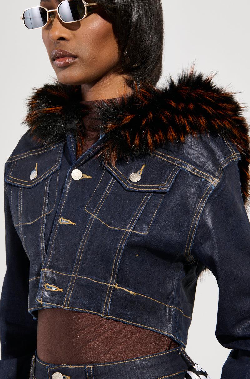 SITTING PRETTY FUR TRIM COATED DENIM JACKET Product Image
