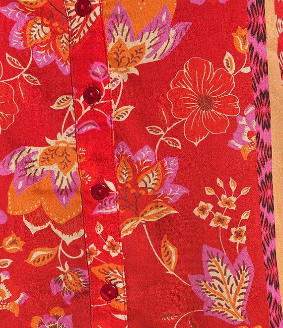 Liverpool Los Angeles Woven Floral Split V-Neck Long Sleeve Button Front Blouse Product Image