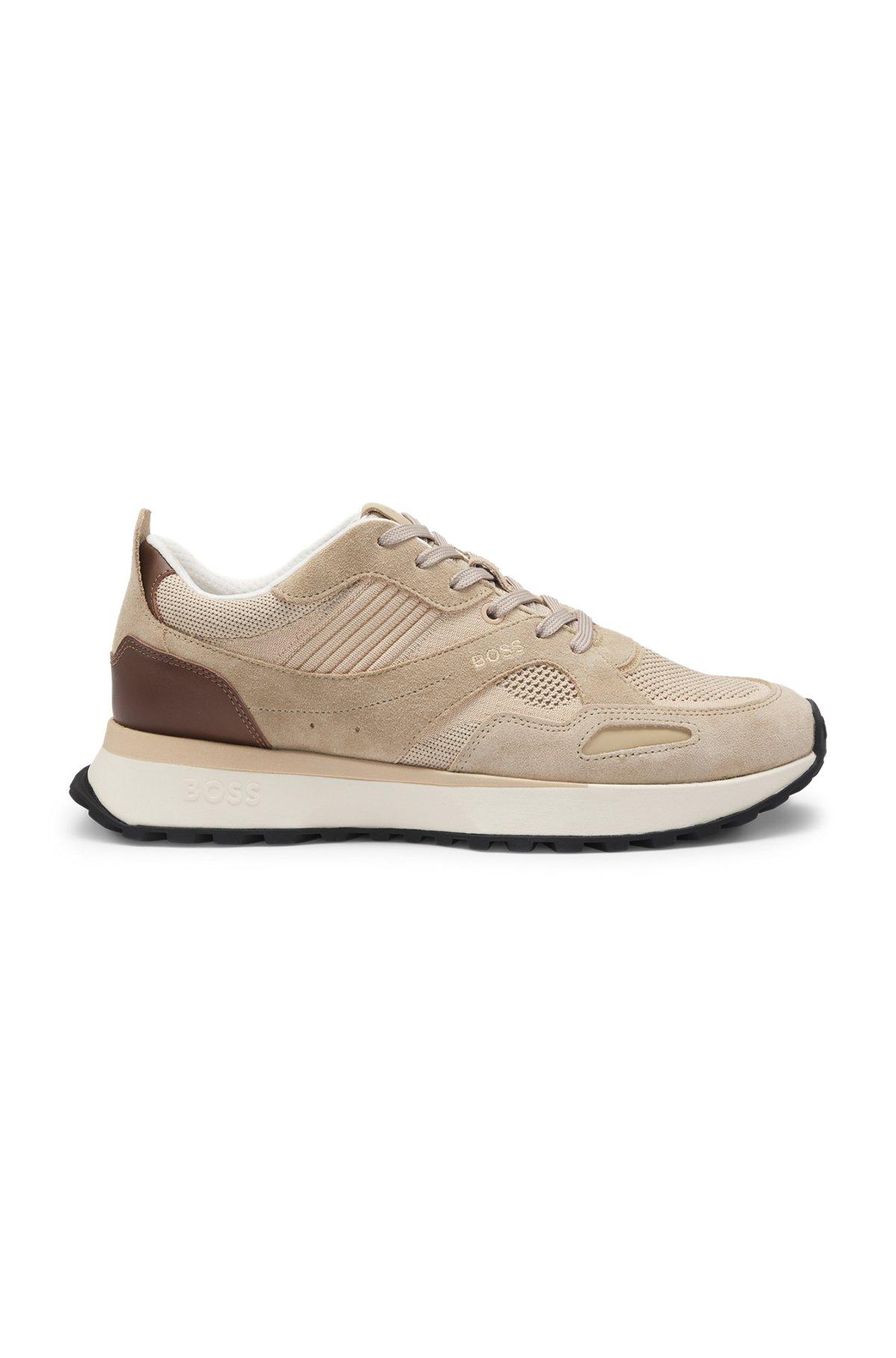 Trainers with knit and burnished-leather trims Product Image
