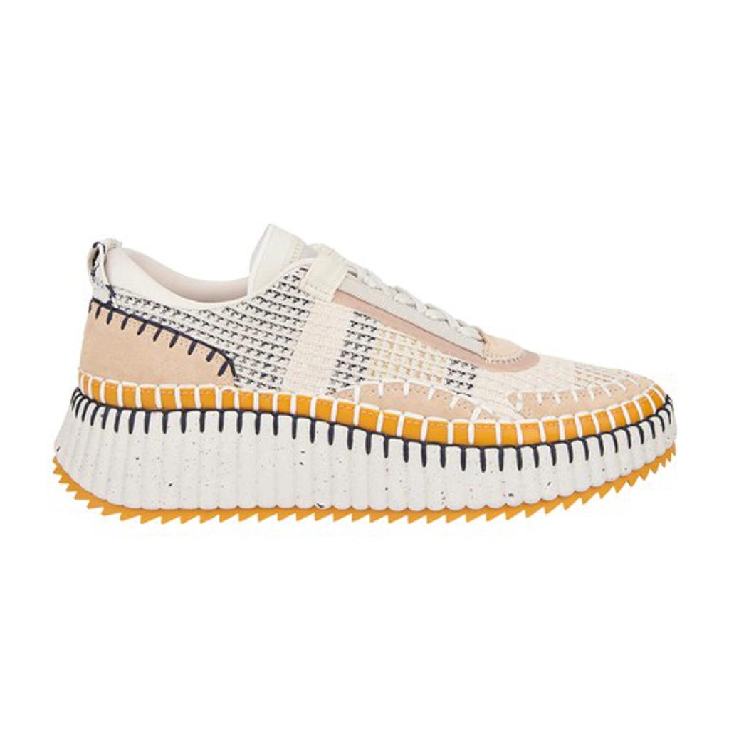 CHLOÉ Nama Embroidered Suede And Recycled-mesh Sneakers In Biscotti Beige Product Image