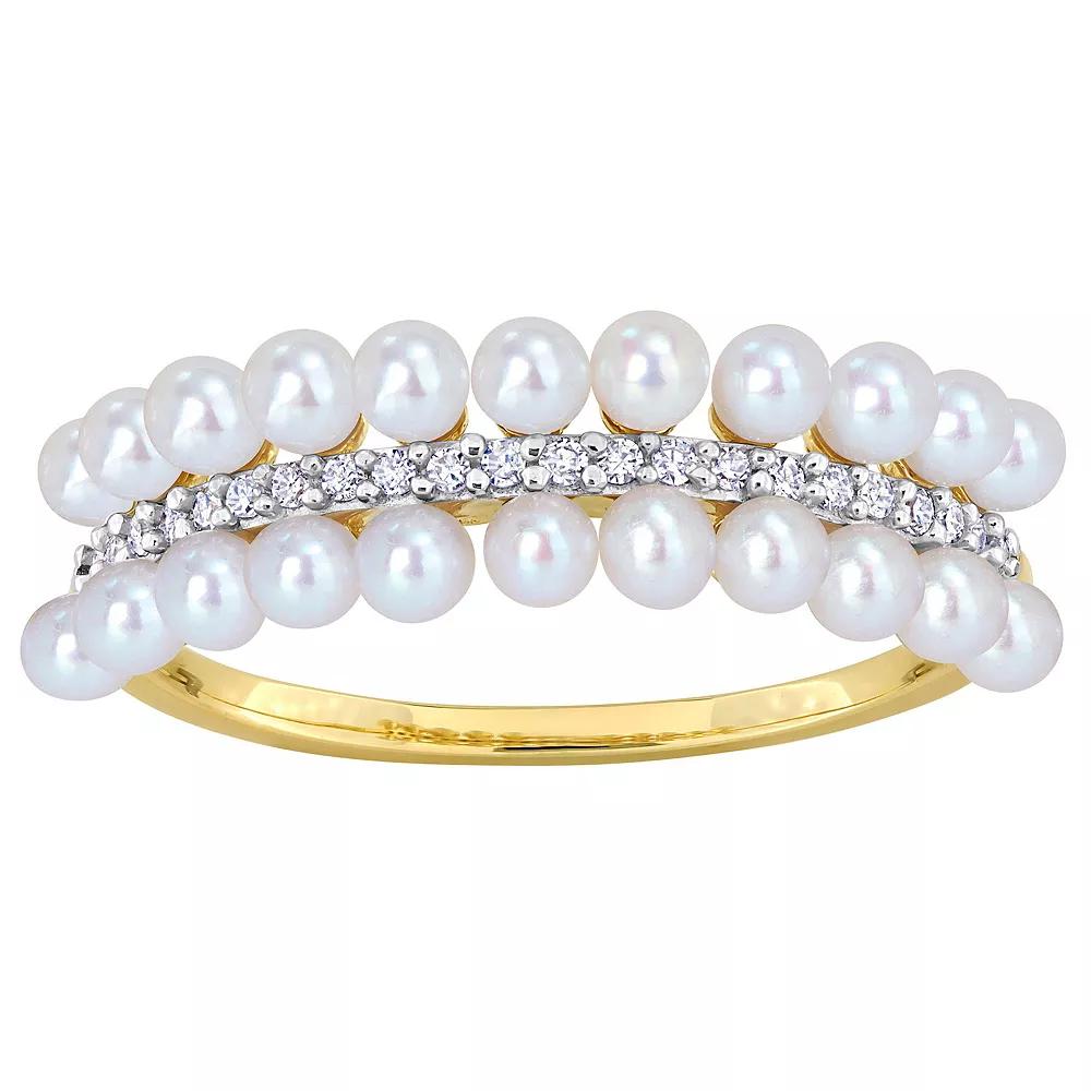 Stella Grace 14k Gold Freshwater Cultured Pearl & 1/10 Carat T.W. Diamond Ring, Women's, Size: 6 Product Image