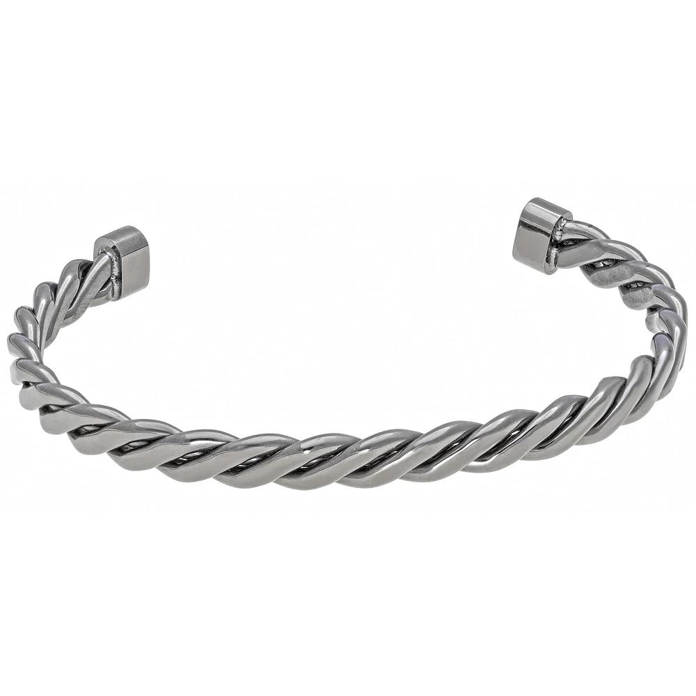 Men's LYNX Gray Ion-Planted Stainless Steel Cuff Bangle Bracelet, Size: 8.5" Product Image
