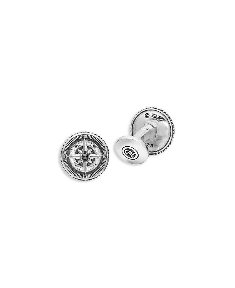 Mens Maritime Compass Cufflinks with Center Black Diamond Product Image