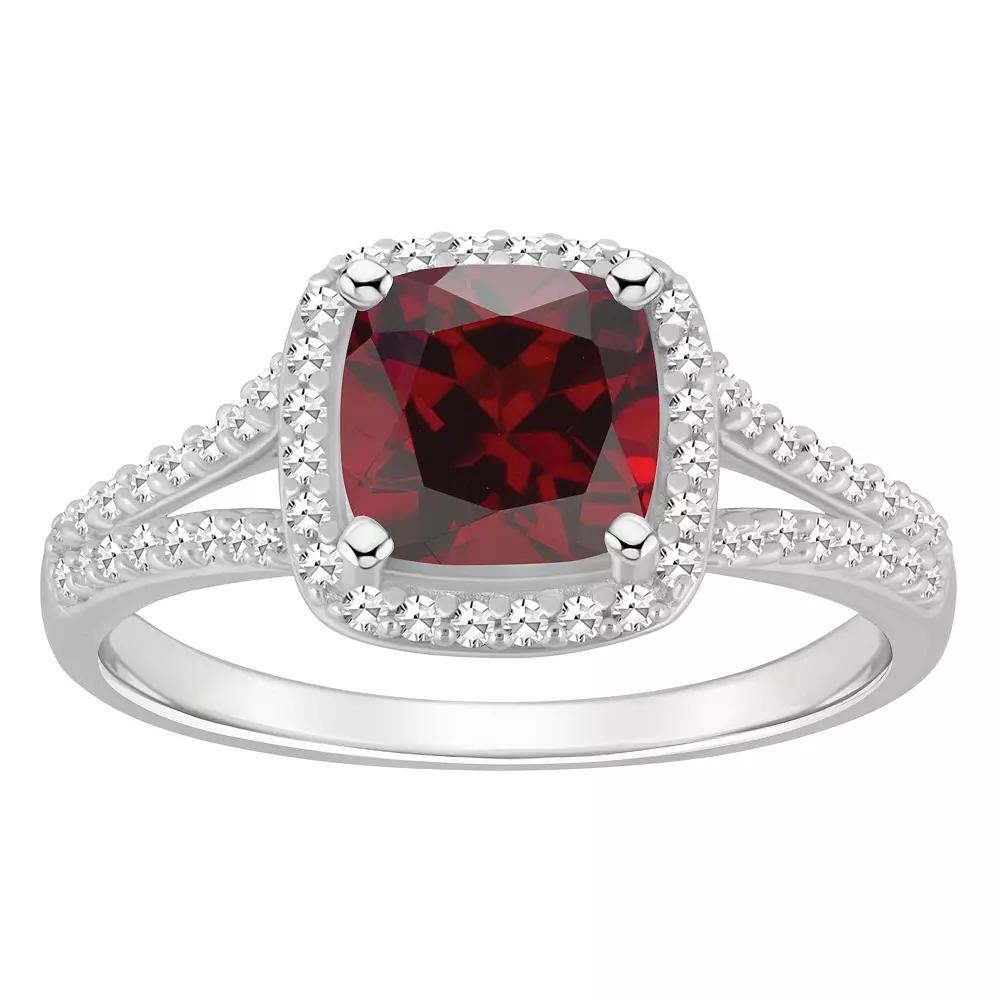Celebration Gems Sterling Silver 7 mm Cushion Gemstone & 1/4 Carat T.W. Diamond Split Shank Ring, Women's, Size: 5, Red Product Image