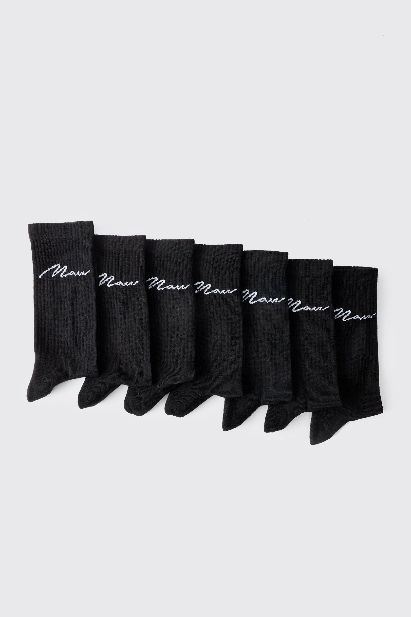 7 Pack Man Script Logo Plain Sport Socks | boohooMAN USA Product Image
