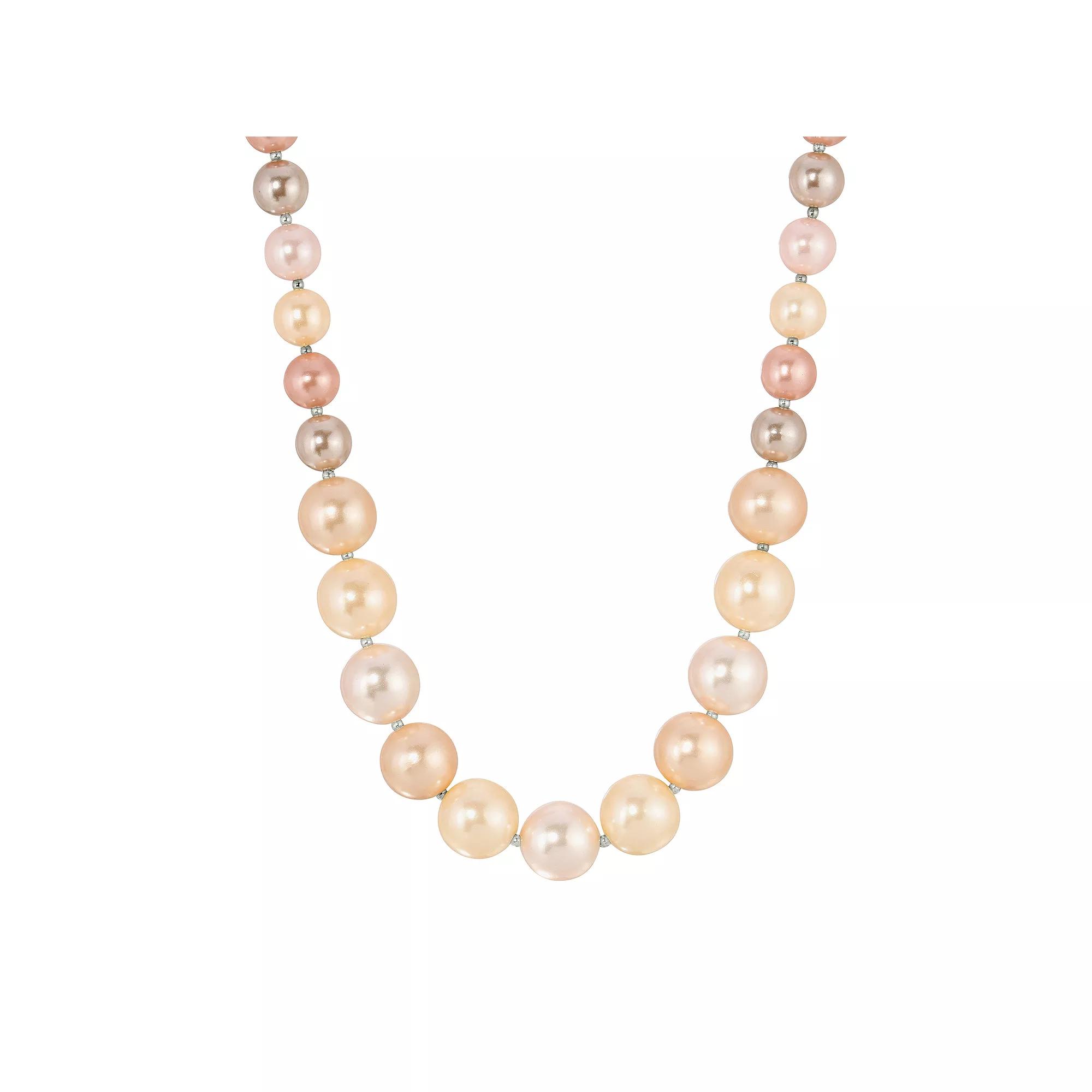 1928 Silver Tone Multi Color Simulated Pearl Necklace, Women's Product Image