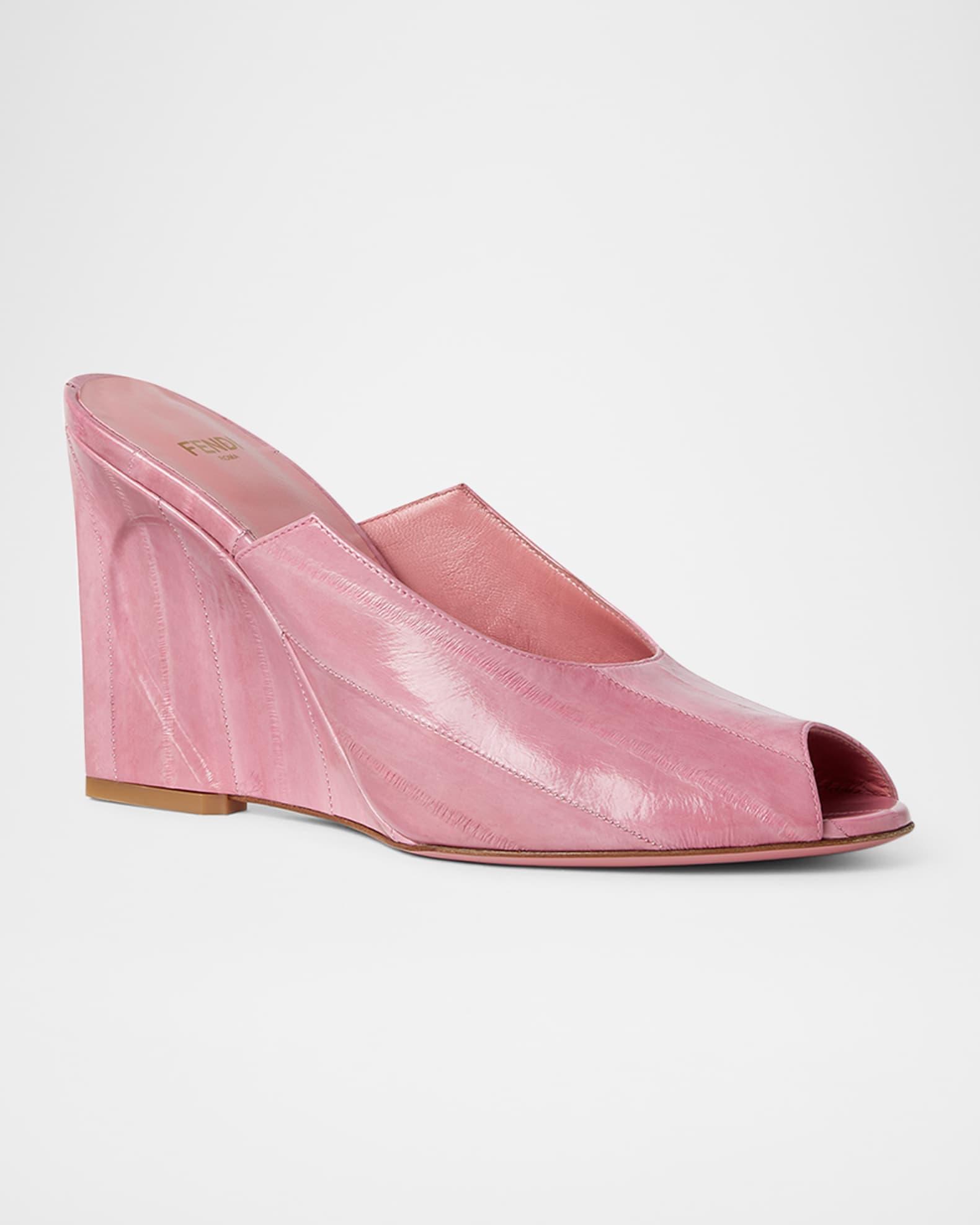 Eel Leather Peep-Toe Mules Product Image