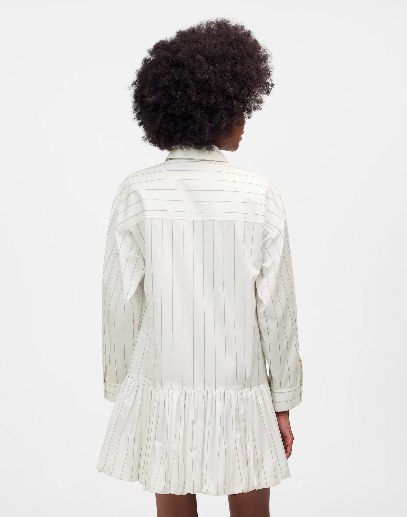 Bubble-Hem Mini Shirtdress in Pinstripe Poplin Product Image