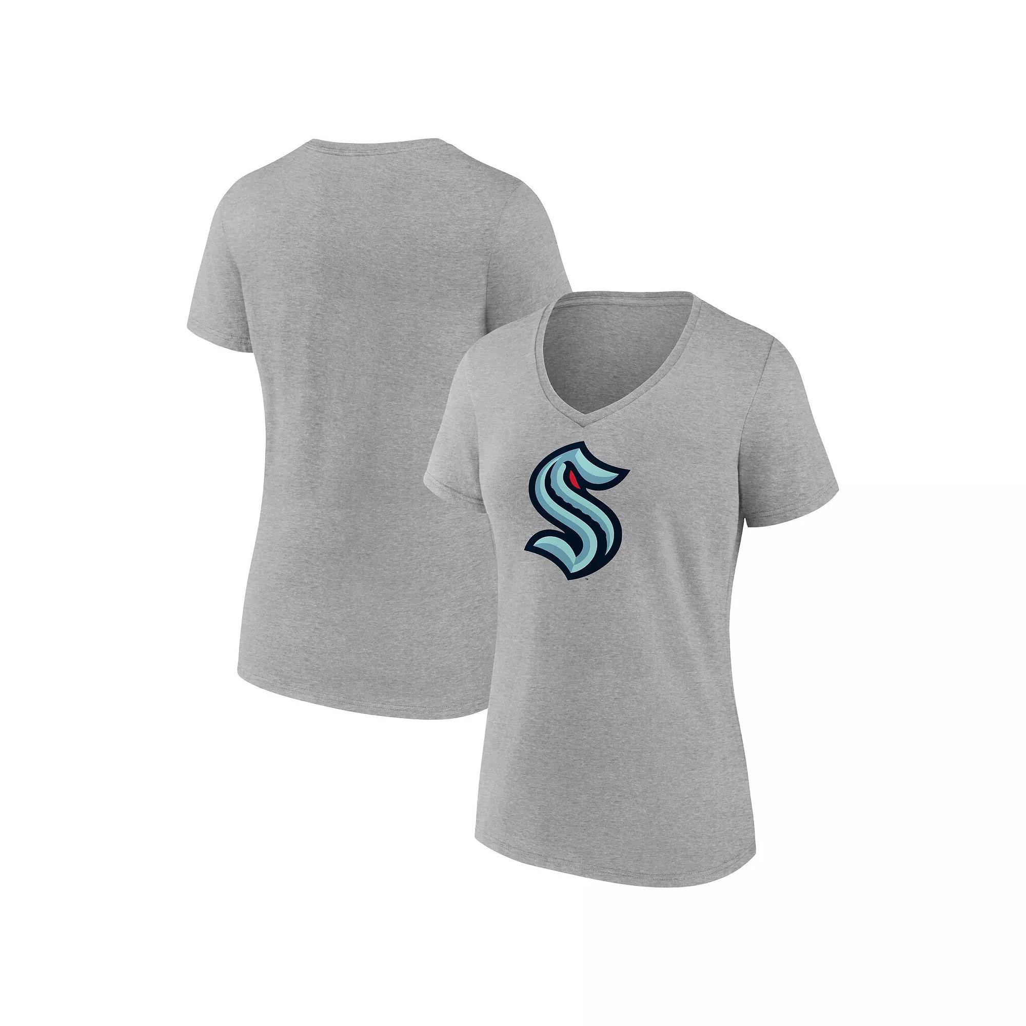 Women's Fanatics Heathered Gray Seattle Kraken Primary Logo Team V-Neck T-Shirt,  Product Image