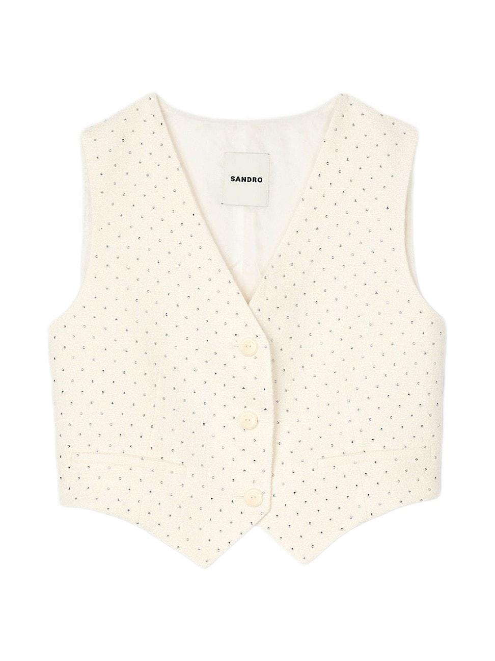 Womens Rhinestone Tweed Jacket Vest Product Image