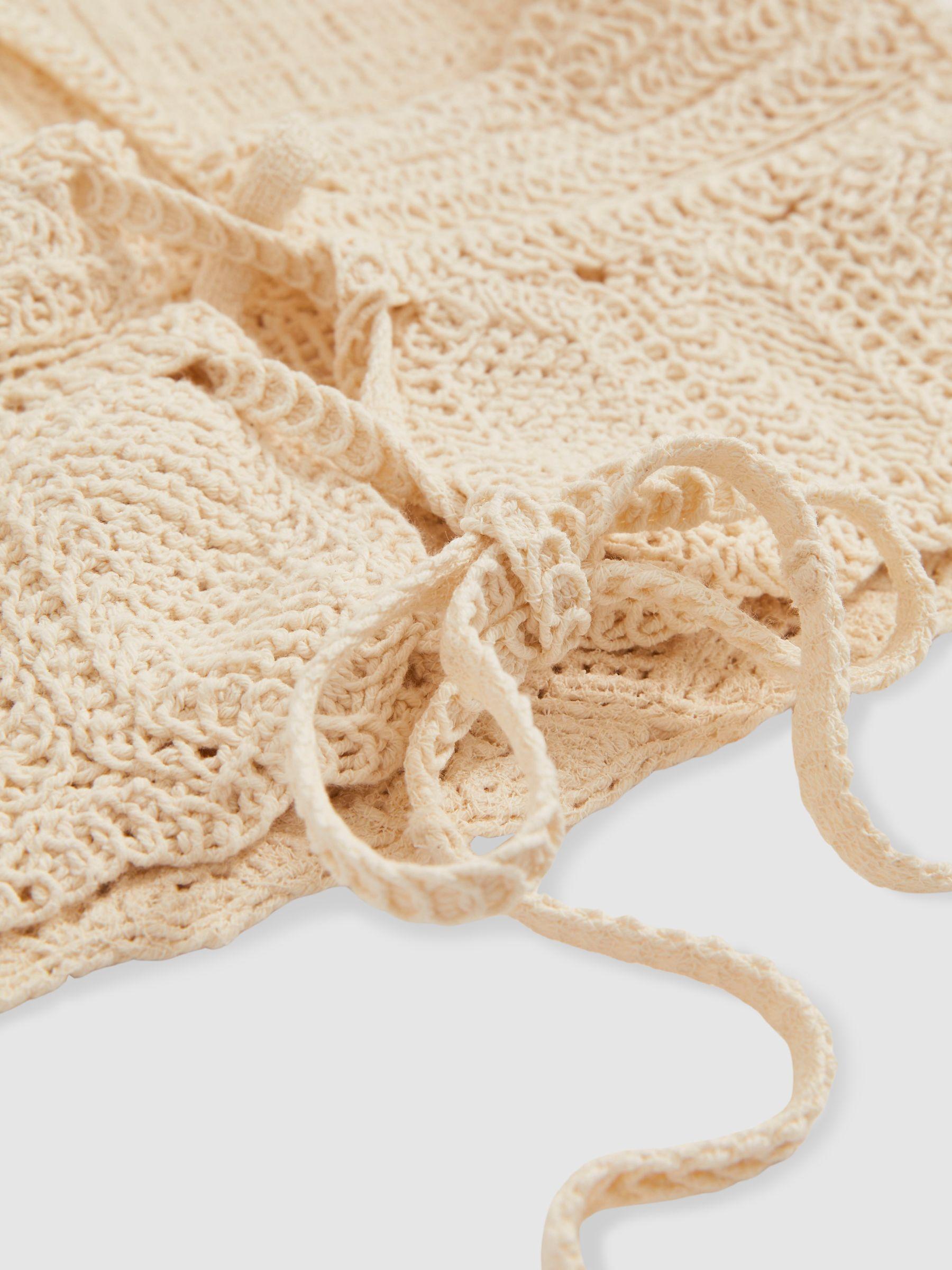 Cotton Crochet Tie-Back Cropped Top in Cream Product Image