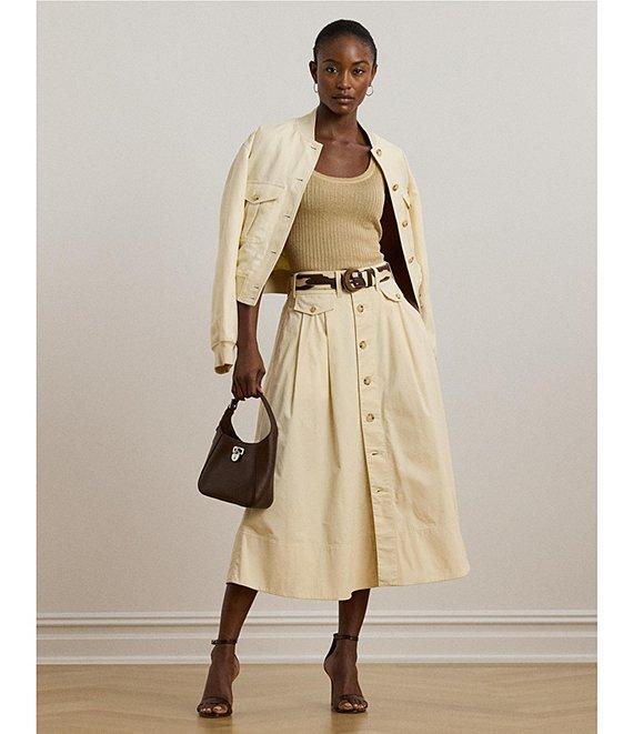 Lauren Ralph Lauren Micro-Sanded Twill Button Front Midi Skirt Product Image