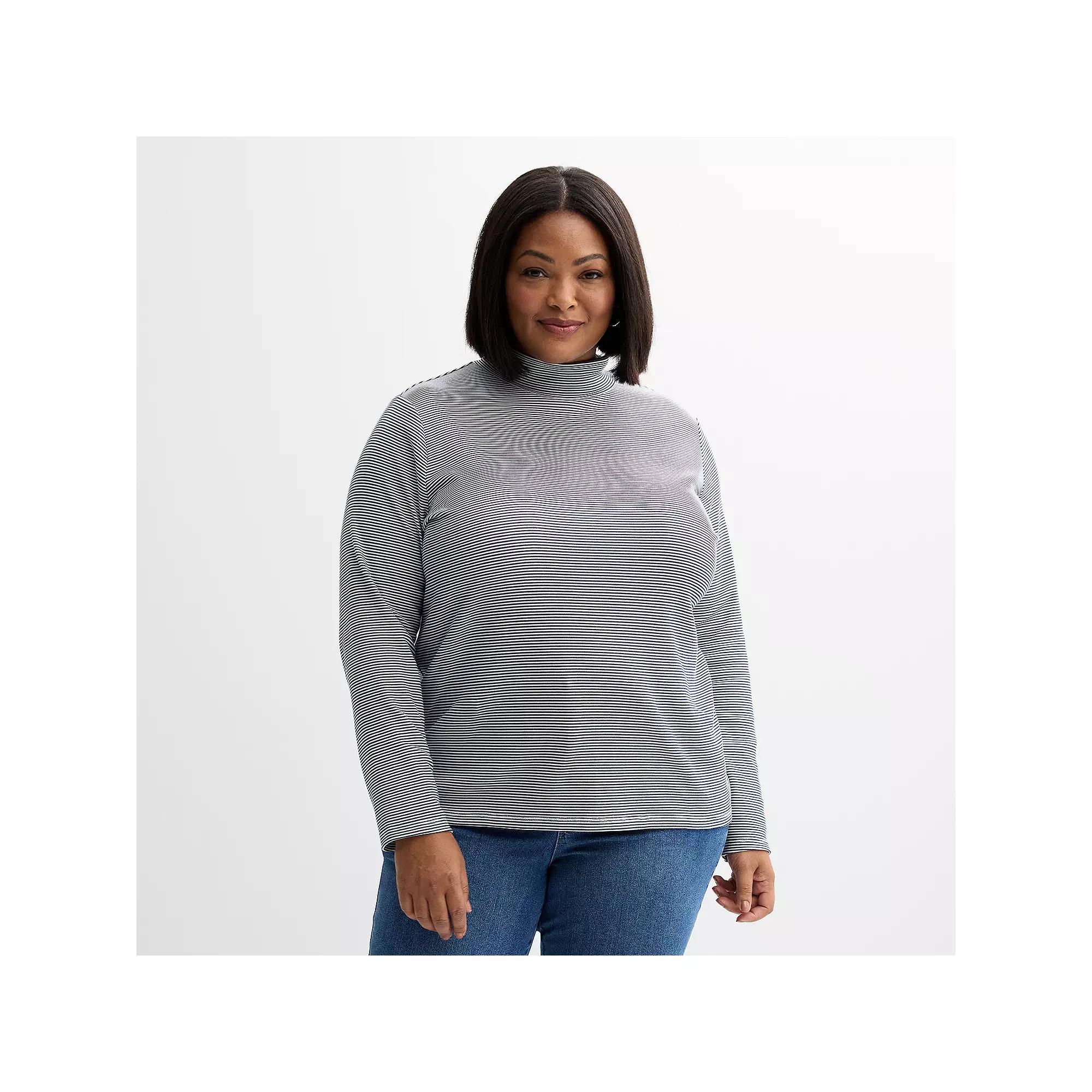 Plus Size Croft & Barrow® Essential Long-Sleeve Mockneck Top, Women's, Size: 4XL, Black Bloom Tile Product Image