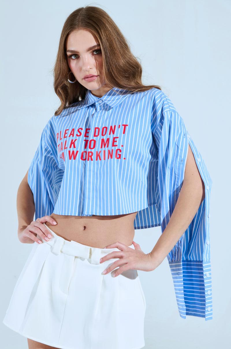 PLEASE DONT TALK TO ME BUTTON DOWN TOP Product Image