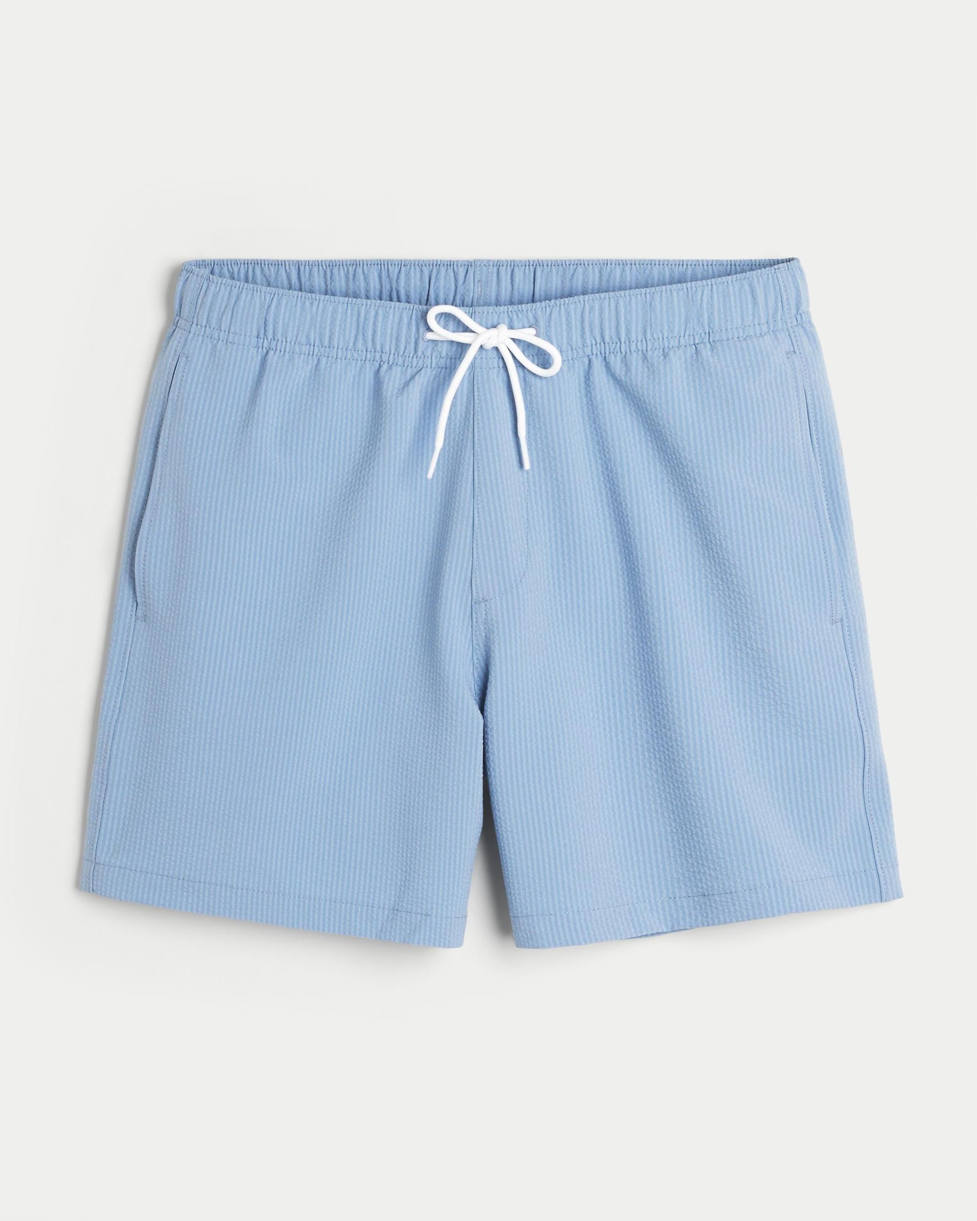 Mid-Thigh Seersucker Volley Swim Trunks Product Image