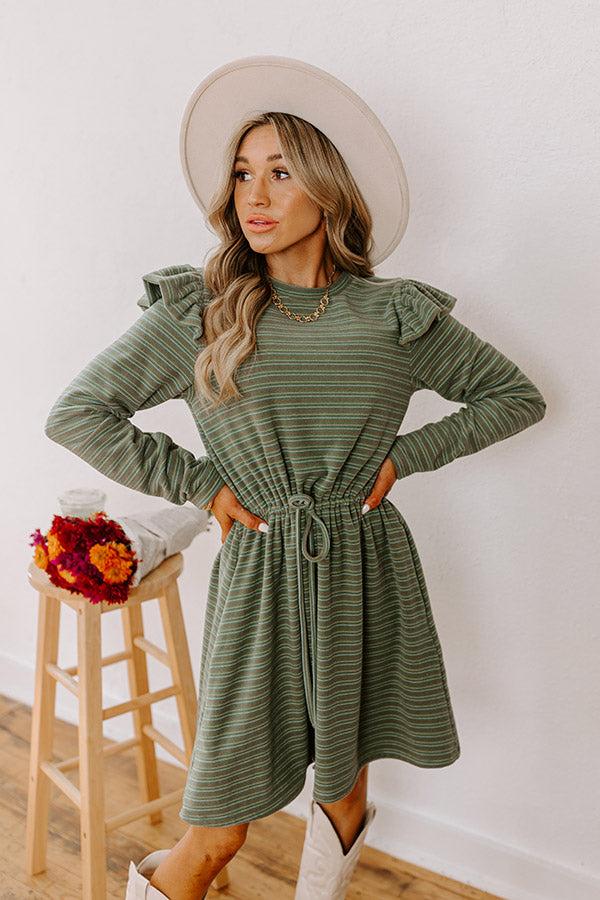 Harvest Harmony Stripe Mini Dress in Olive Product Image