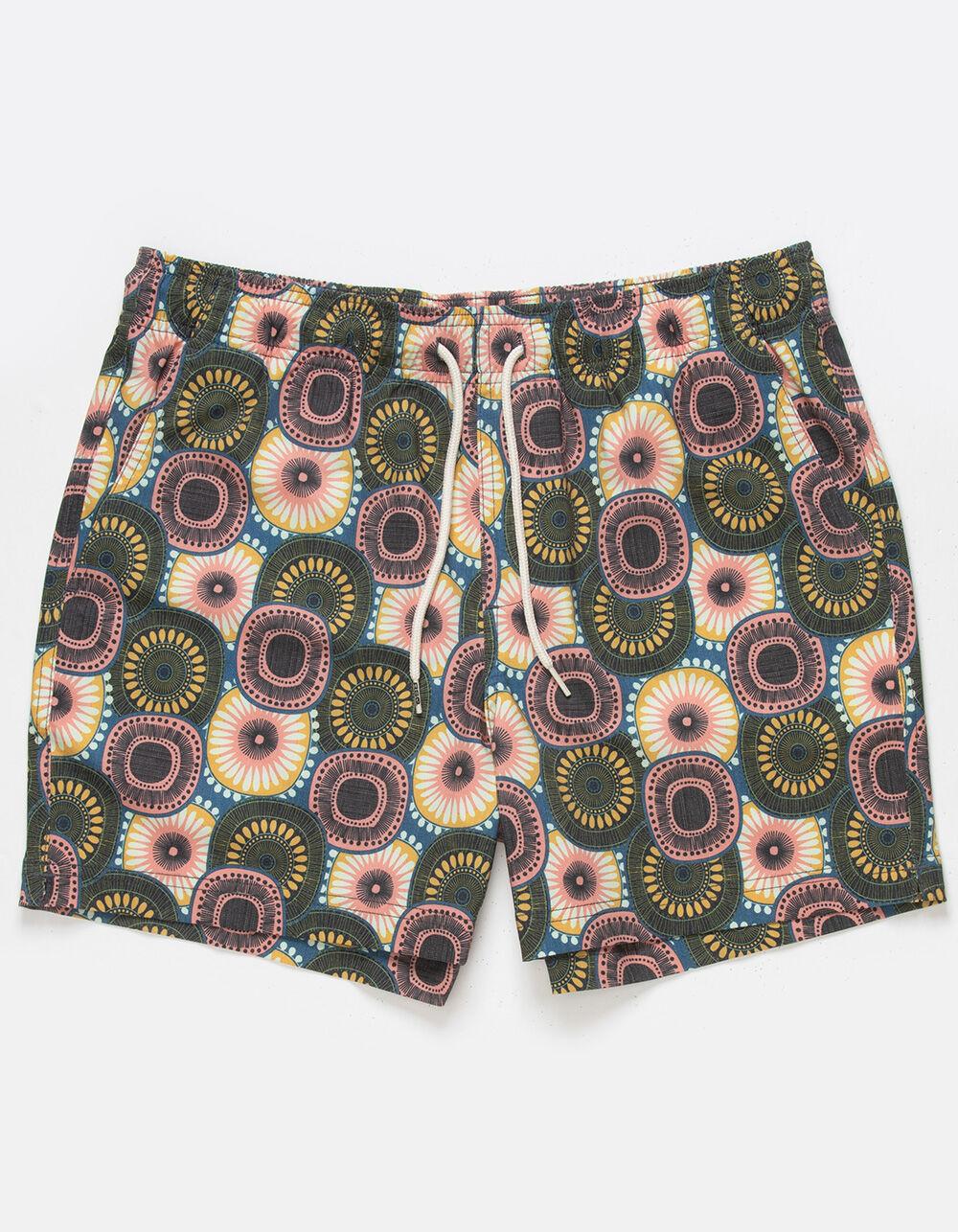 RSQ Mens Folk Circles 5" Swim Shorts - NAVY/YELLOW Product Image