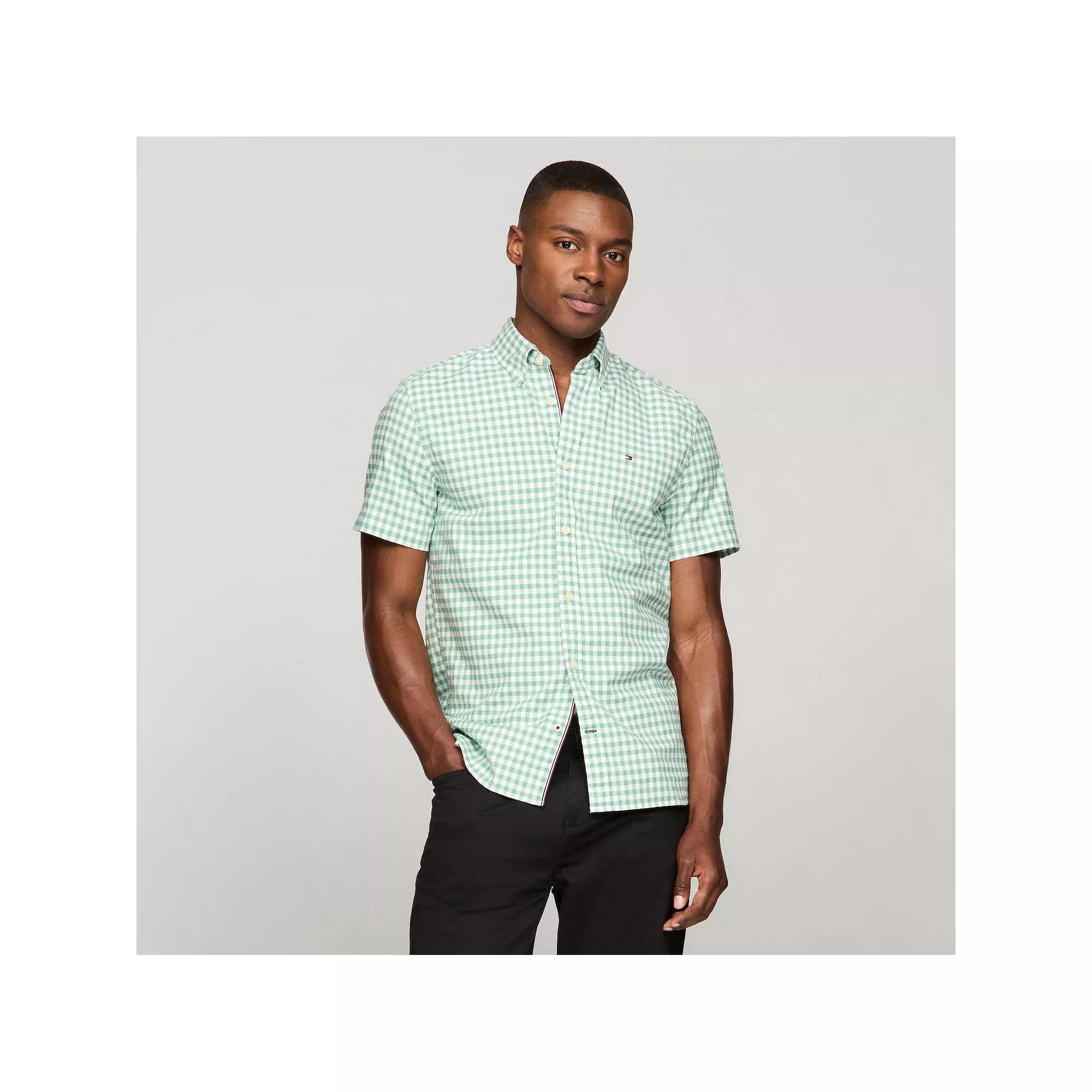 Men's Tommy Hilfiger Stretch Oxford Short Sleeve Shirt, Size: Large, English Garden Check Product Image