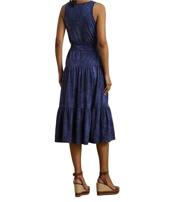 Lauren Ralph Lauren Cotton-Blend Jersey Tie Dye Scoop Neck Sleeveless Tiered Midi Dress Product Image