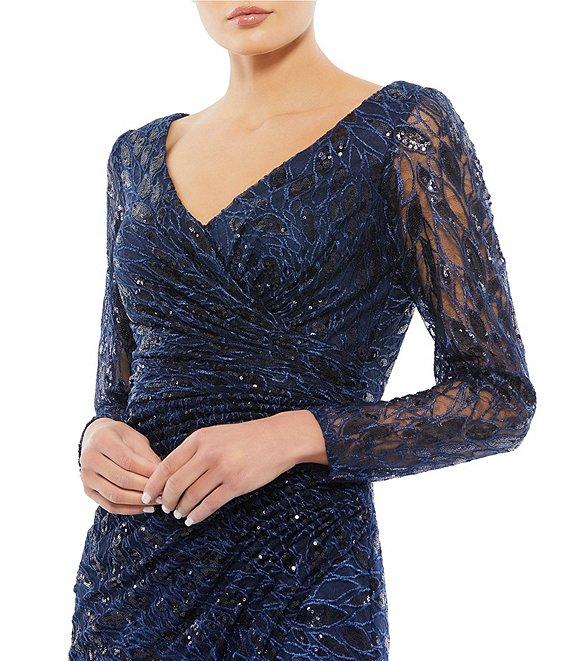 Mac Duggal V-Neck Sequined Faux Wrap Gown Product Image