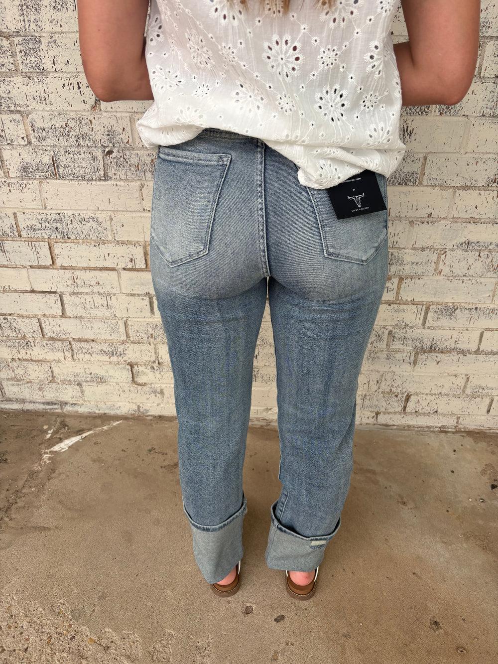 Vintage Stone Wash High Rise Distressed Cuffed Boyfriend Jeans Product Image