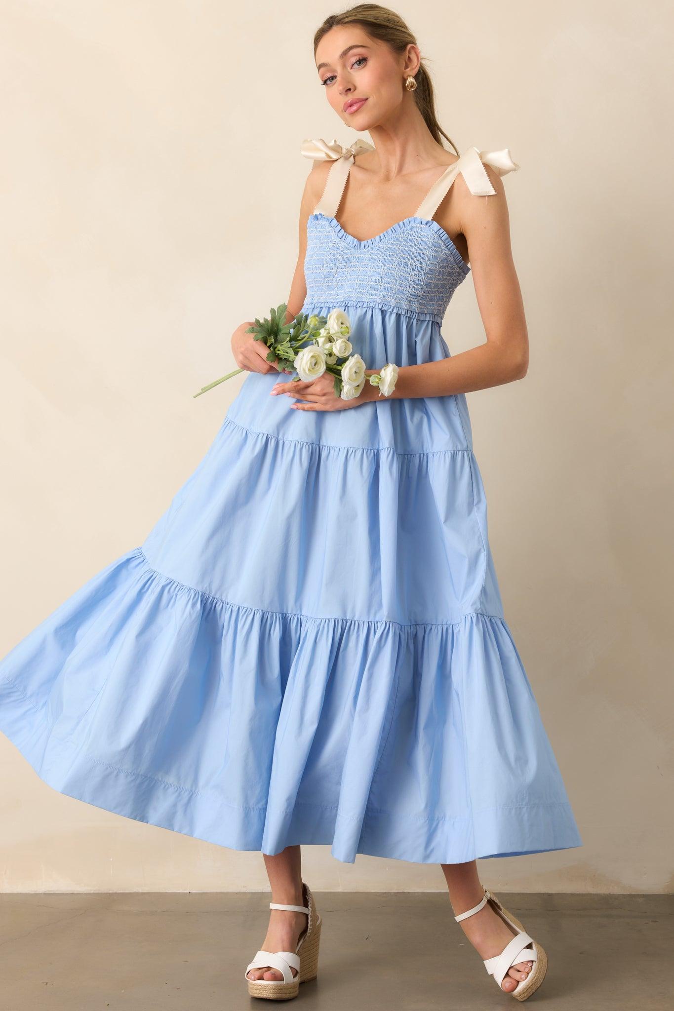 The Felicity Light Blue Cotton Midi Dress Product Image
