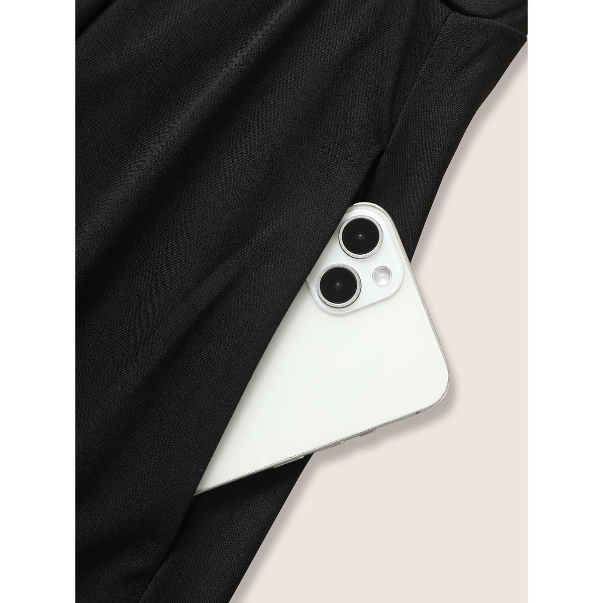 Plus Size V Neck Button Detail Elastic Waist Midi Dress Black Women At the Office Button V-neck Short sleeve Curvy BloomChic 30/6X Product Image