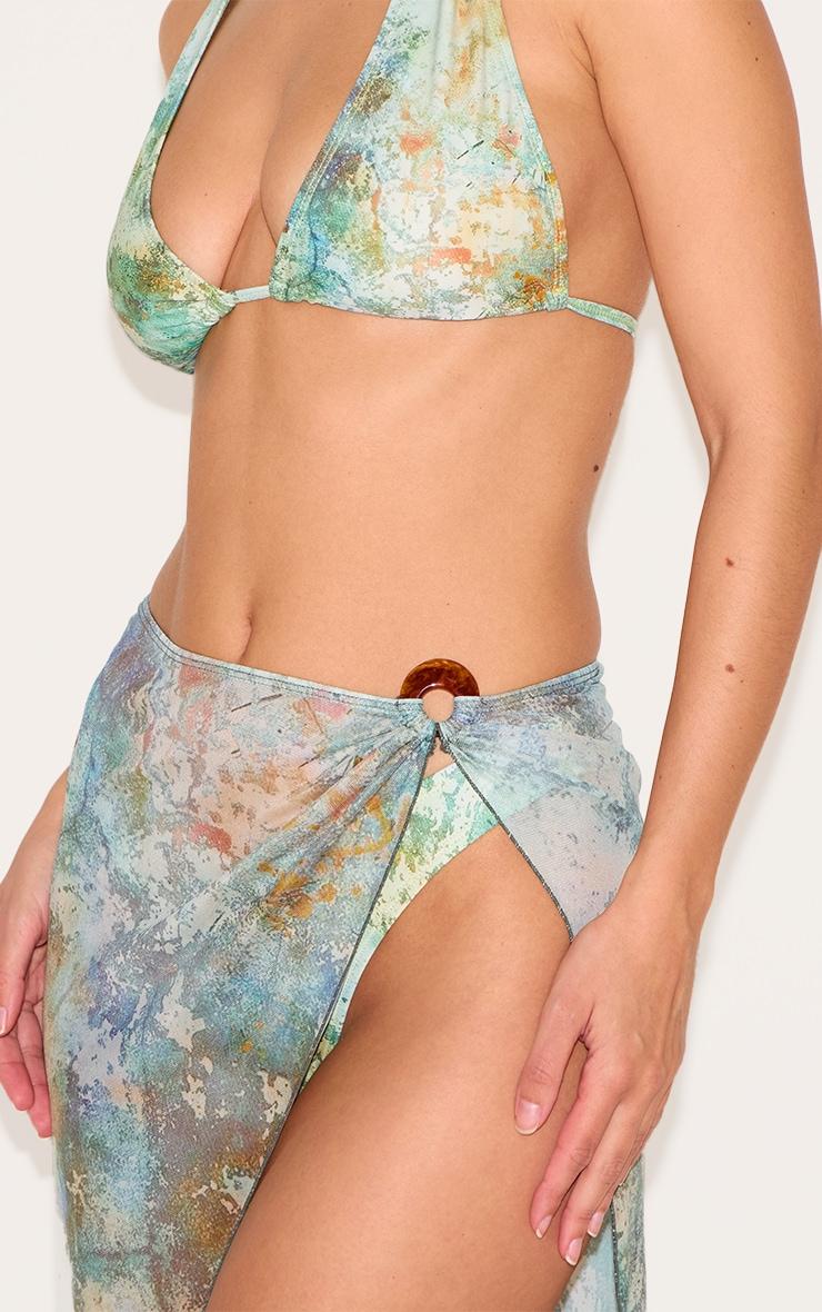 Green Mottled Print O Ring Detail Maxi Beach Skirt Product Image