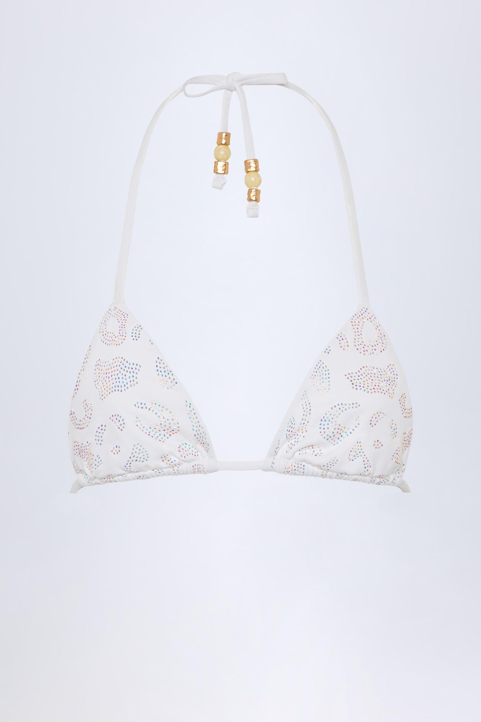 Charm-Detail Triangle Bikini Top in White Product Image
