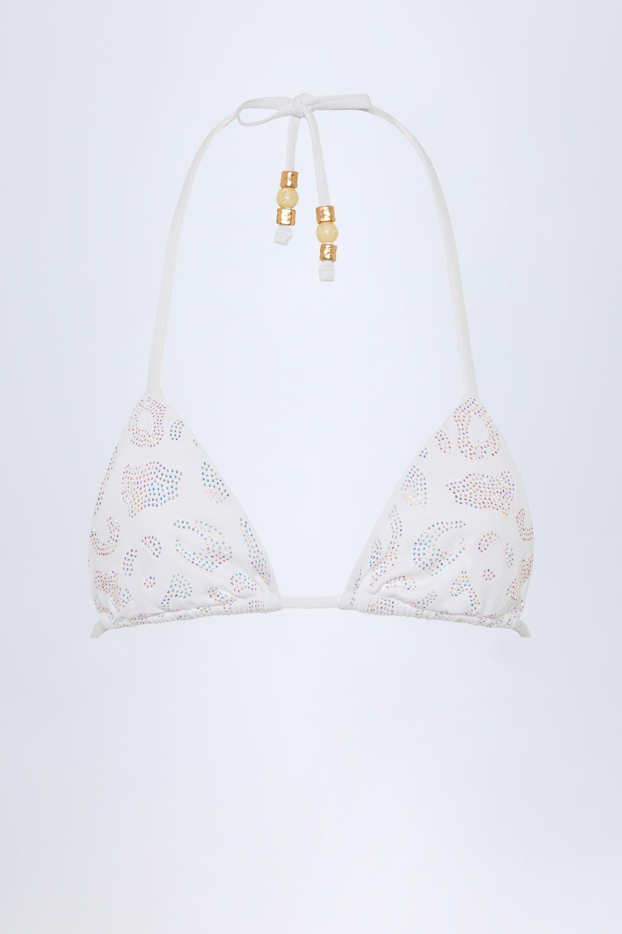 Charm-Detail Triangle Bikini Top in White Product Image