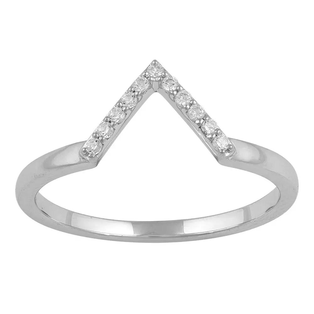Sterling Silver 1/10 Carat T.W. Diamond V Ring, Women's, Size: 7 Product Image