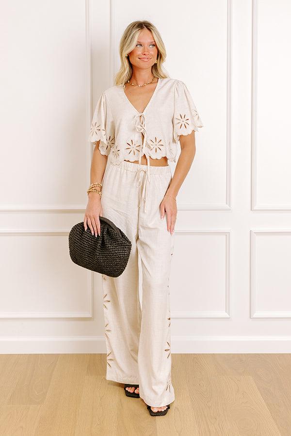 Sicily Stroll Linen-Blend Embroidered Top in Oatmeal Product Image