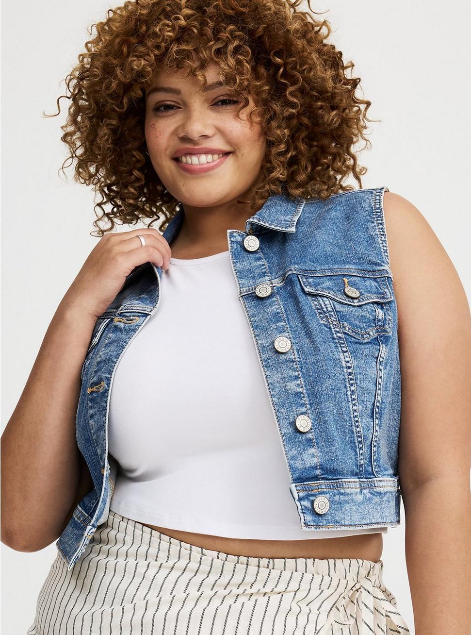 Cropped Denim Vest Product Image