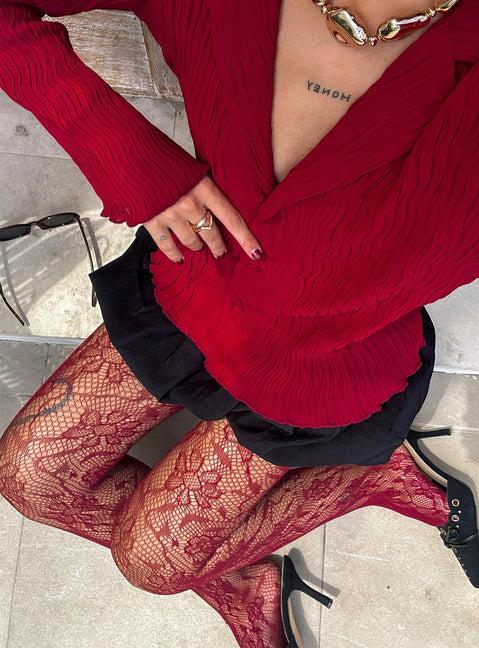 Fior Lace Stockings Red Product Image