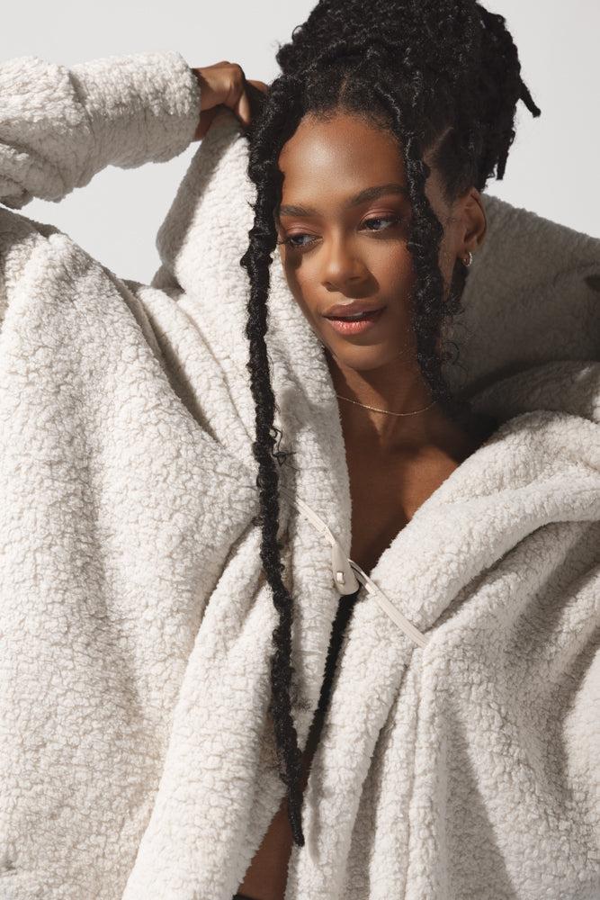 Faux Sherpa Cocoon Coat - Black Product Image