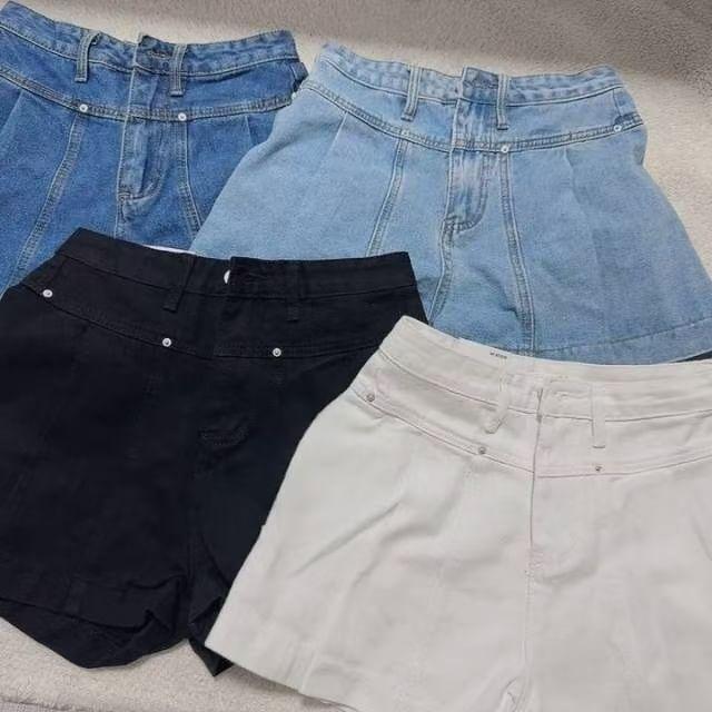 High Waist Washed Denim Shorts Product Image