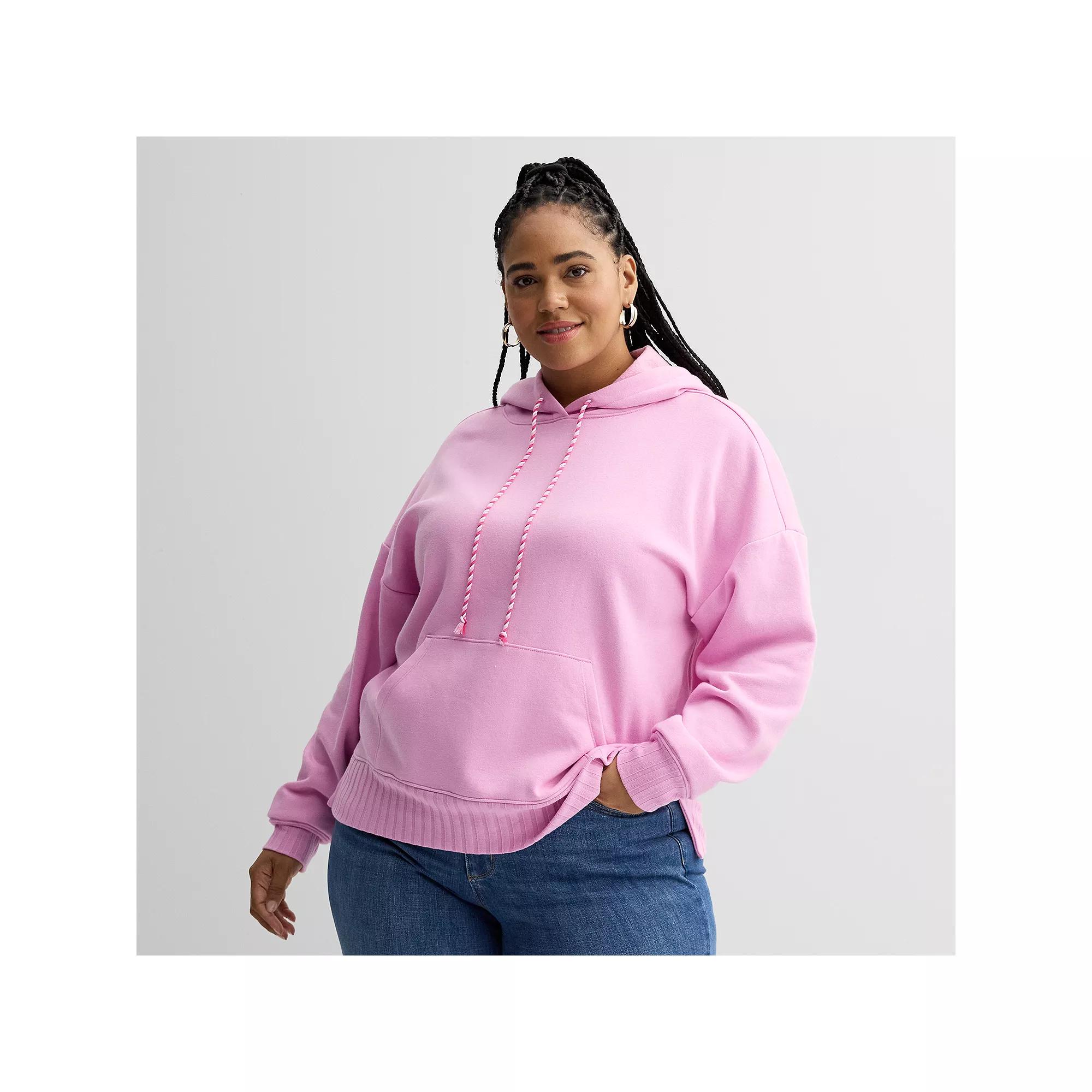 Plus Size Sonoma Goods For Life® Mixed Rib Hoodie, Women's, Size: 0X, Pleasant Pink Product Image