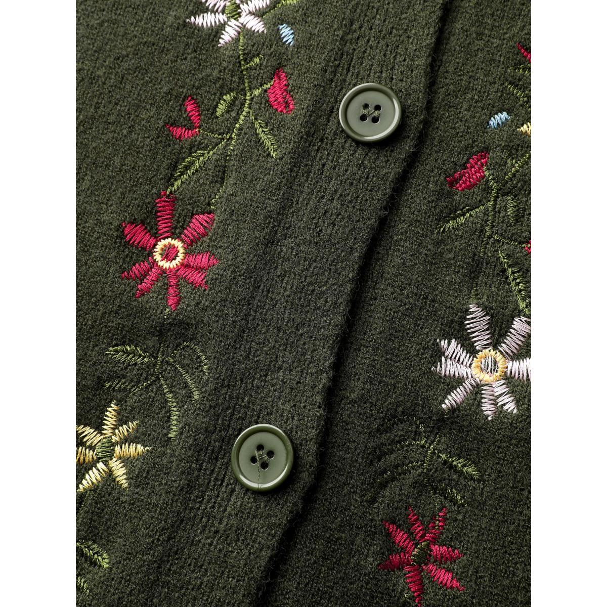 Plus Size Supersoft Embroidered Button Knit Cardigan ArmyGreen Women Leisure Loose Long Sleeve Casual Cardigans BloomChic 10/M Product Image