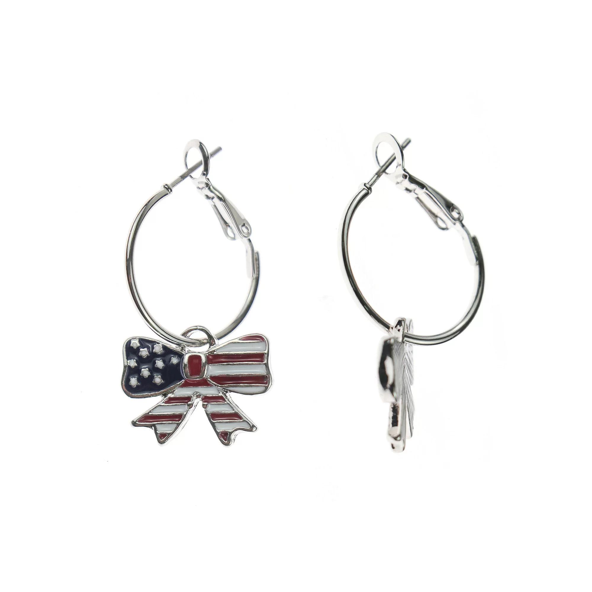 Celebrate Together™ Silver Tone Americana Bow Hoop Earrings, Women's, Multi Product Image
