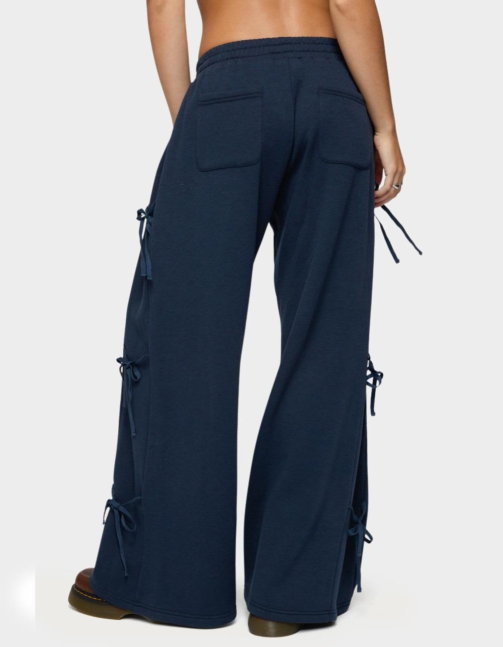 EDIKTED Claudette Baggy Ribbon Sweatpants - NAVY Product Image