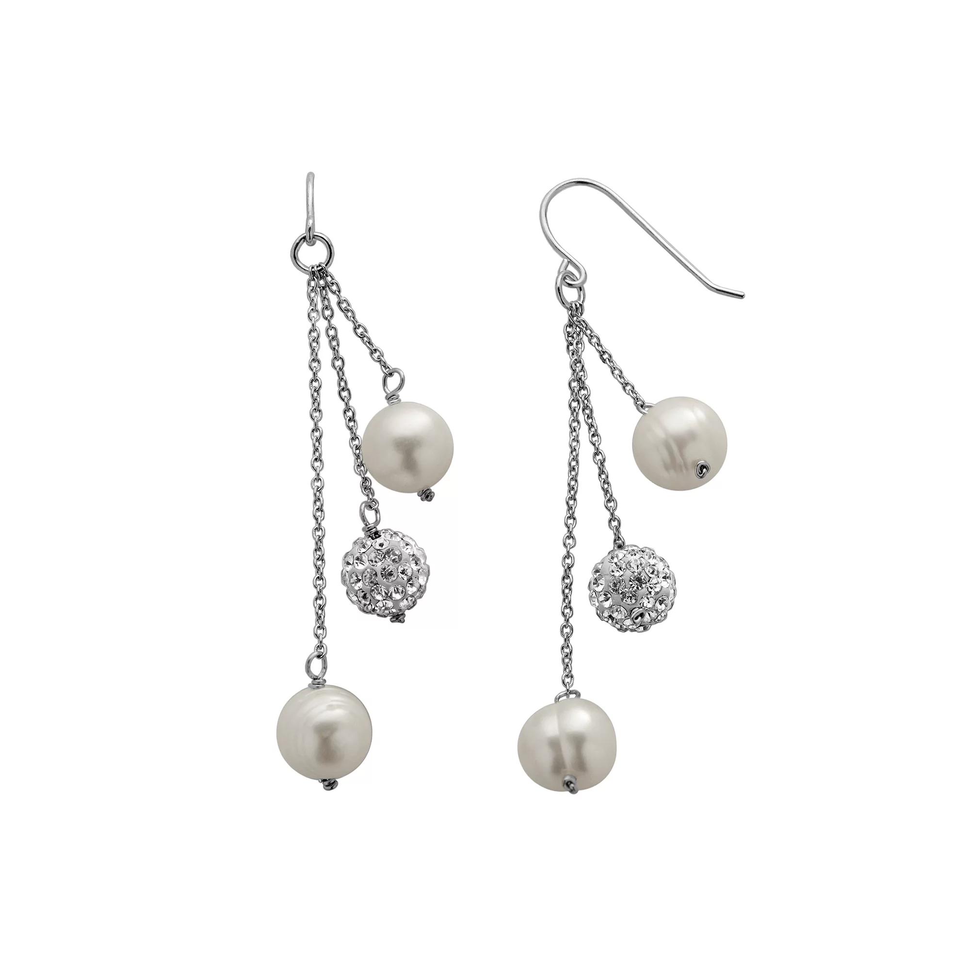 PearLustre by Imperial Freshwater Cultured Pearl & Crystal Sterling Silver Linear Drop Earrings, Women's Product Image