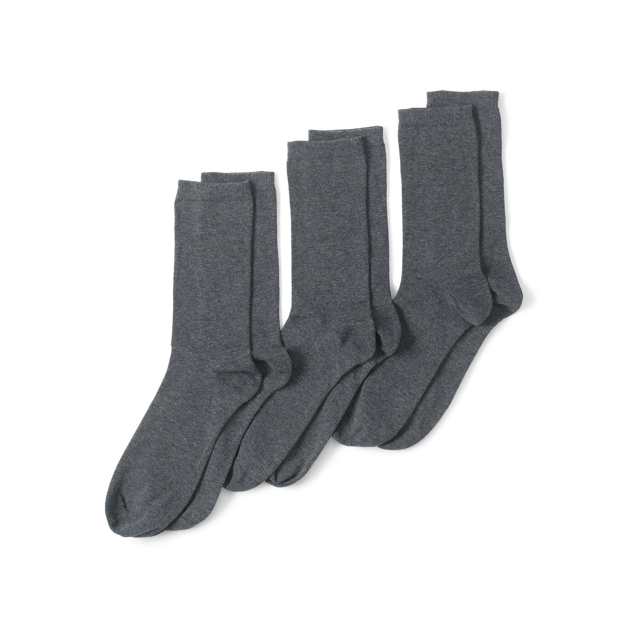 Womens Lands End Seamless Toe Solid Crew Socks 3-Pack Grey Heather Product Image