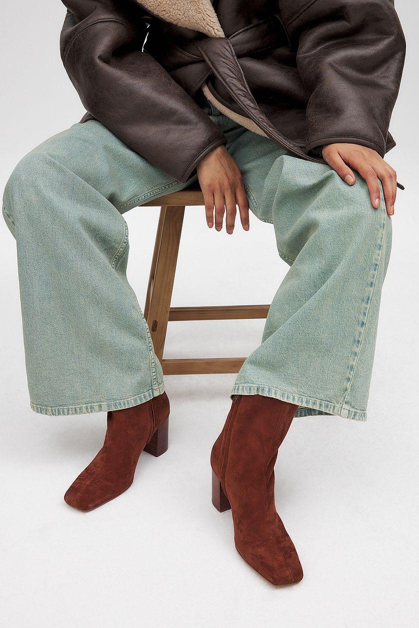 Squared Toe Leather Ankle Boots Product Image