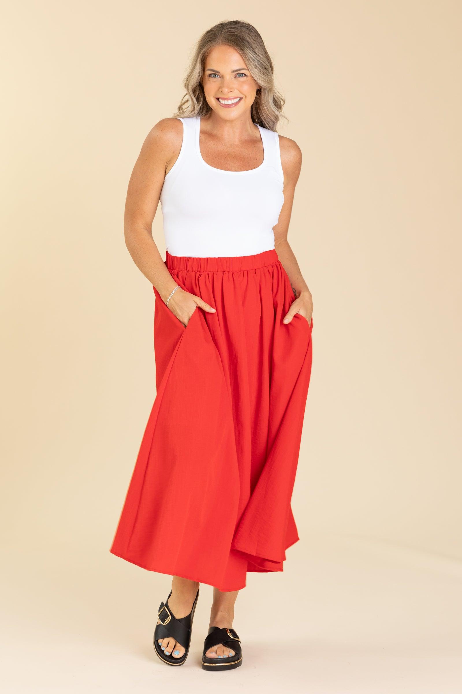 Red Elastic Waist Skirt Product Image