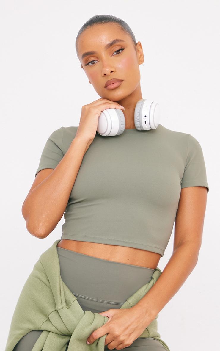 Olive Sculpt Short Sleeve Crop Gym Top Product Image