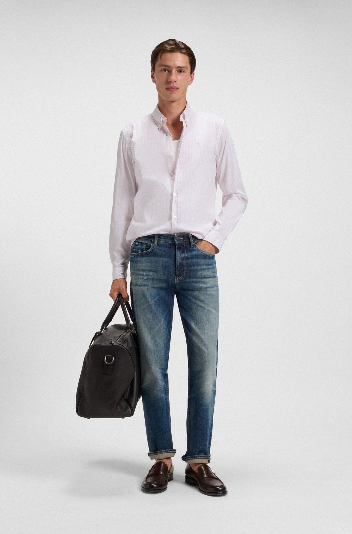 Slim-fit shirt in a striped cotton blend Product Image