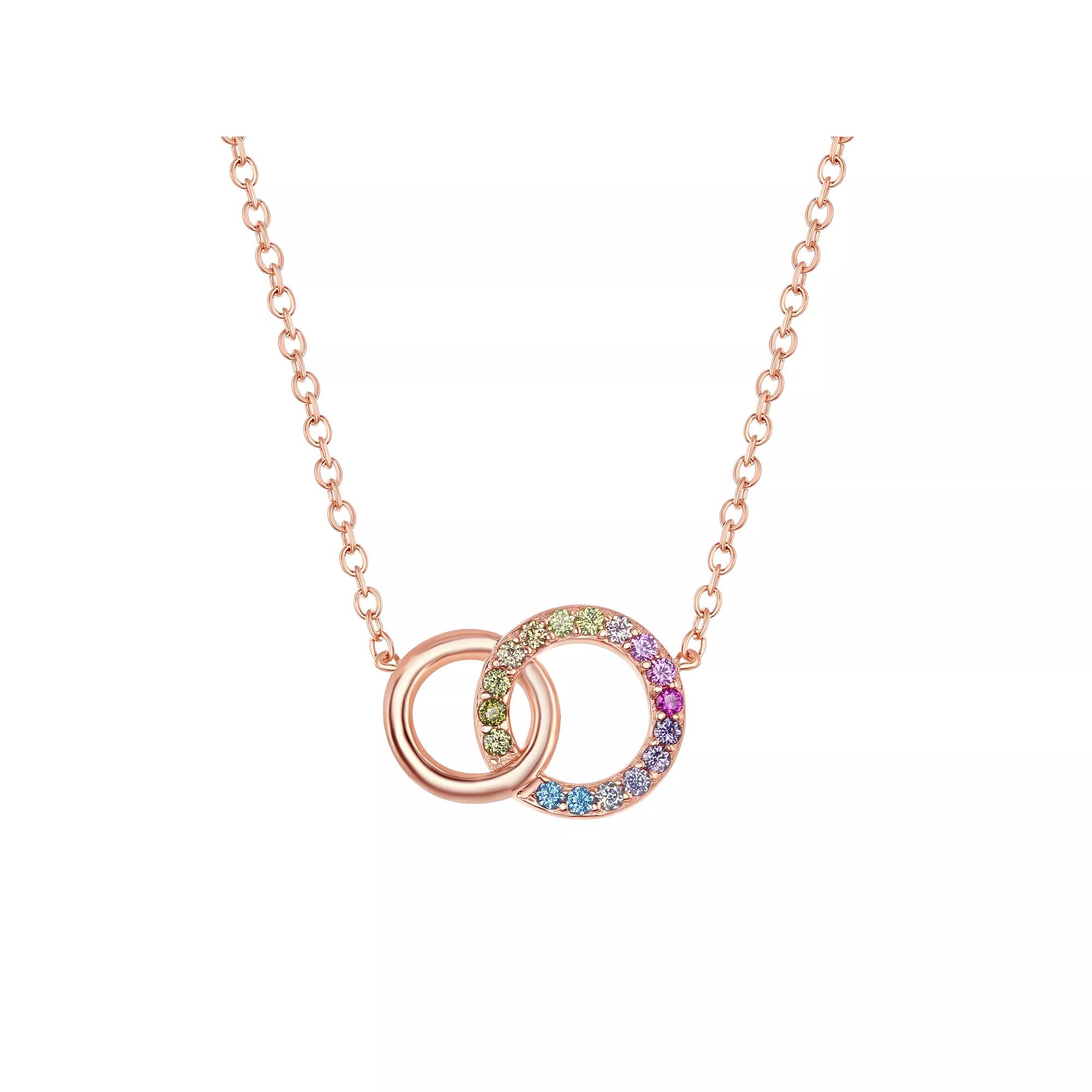 Sterling Silver Rainbow Cubic Zirconia Double Circle Necklace, Women's, Size: 16-18" ADJ, 14k Gold Plated Product Image
